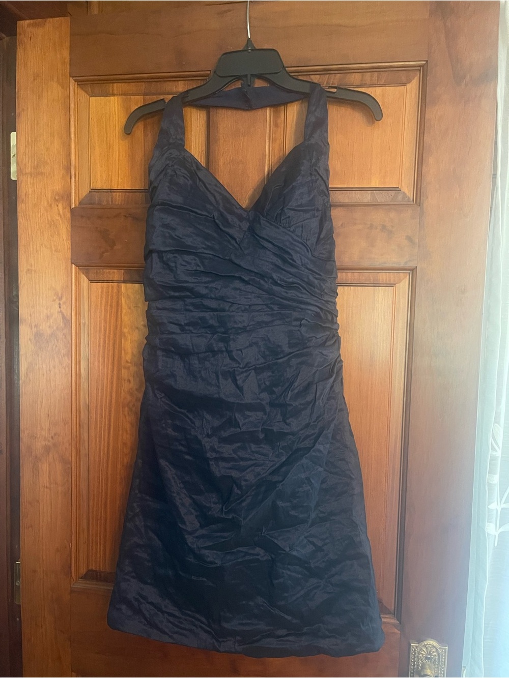BCBGMaxAzria Navy Halter style Ruched Cocktail Dress